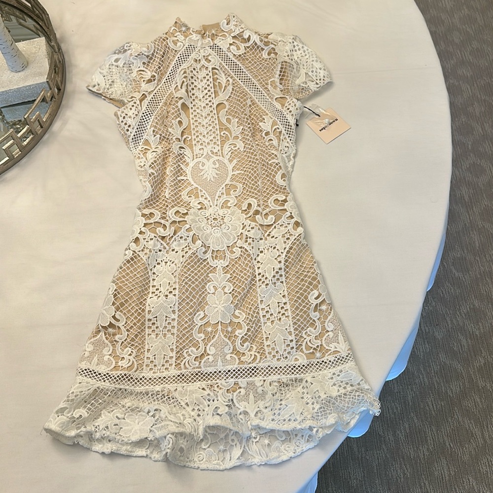 superdown White Lace Backless Mini Dress